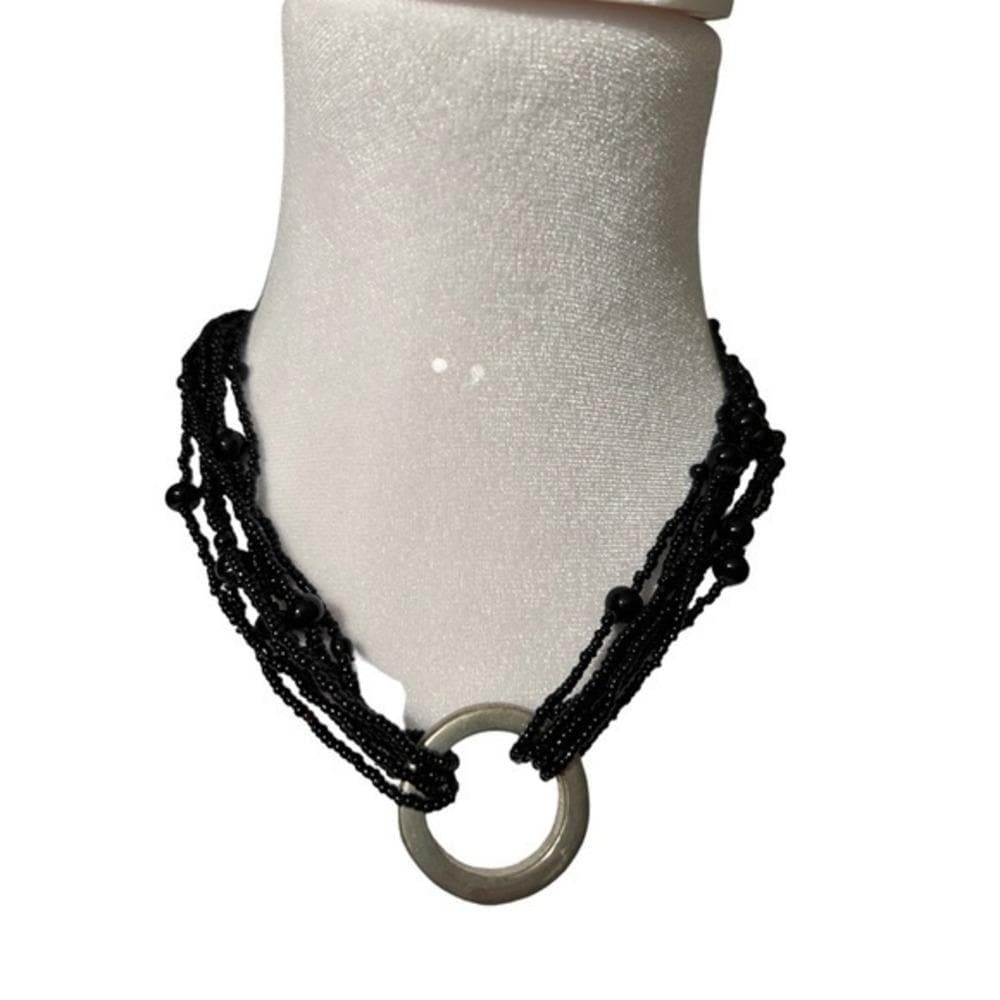 Vintage Eight Strand Black Seed Bead Necklace